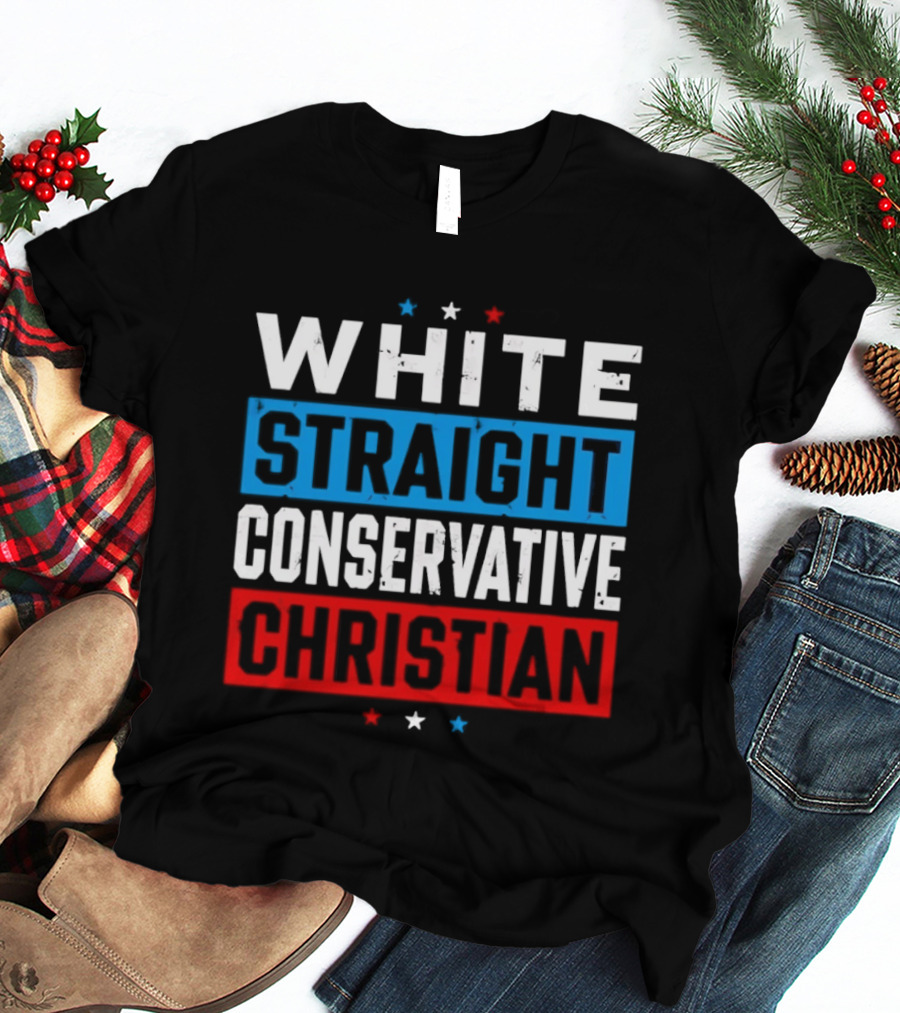 White Straight Conservative Christian Patriotic Stars Blue Red T-Shirt