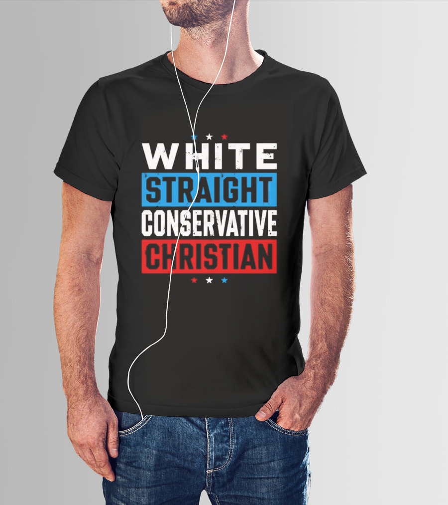 White Straight Conservative Christian Patriotic Stars Blue Red T-Shirt