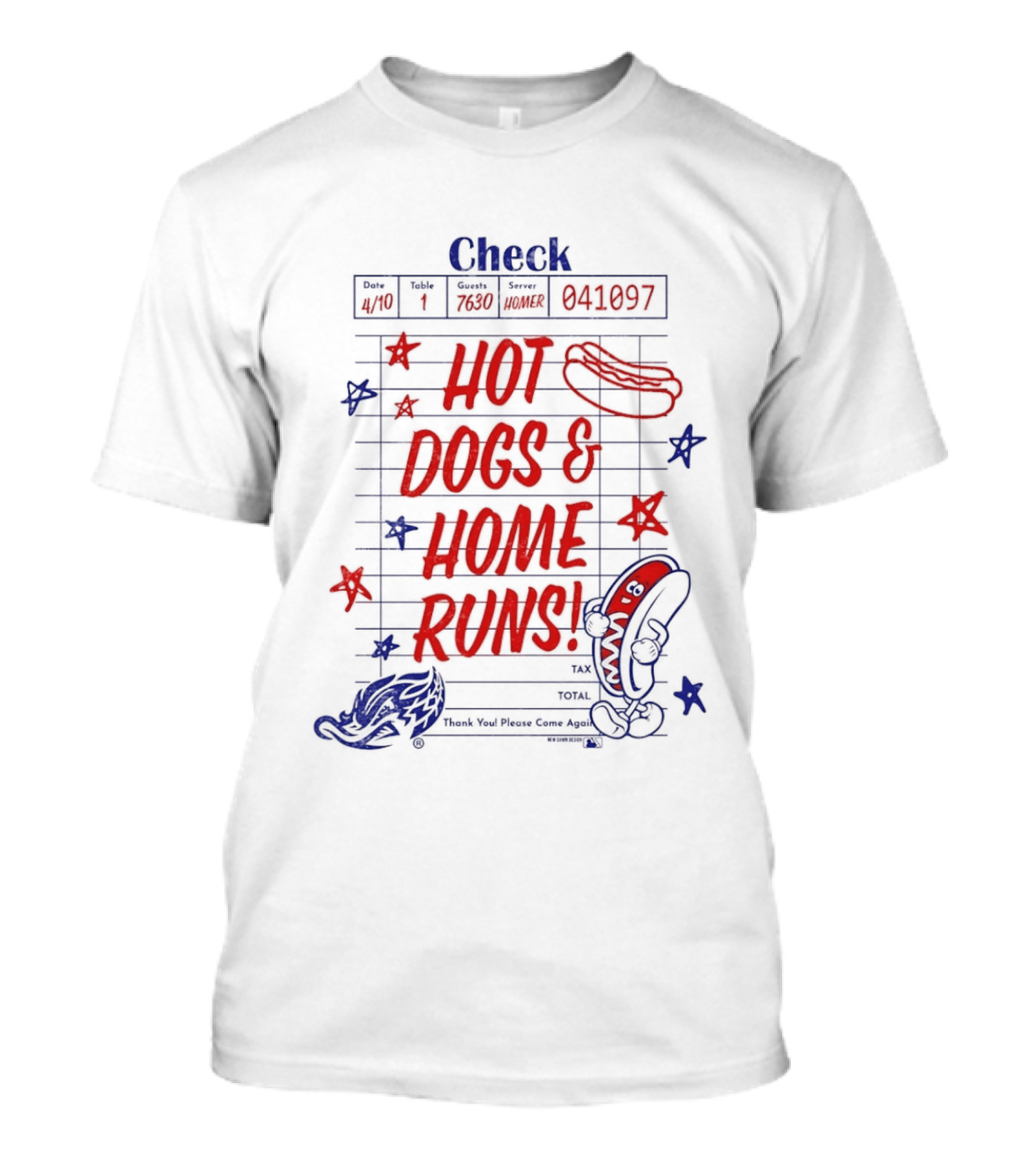 Akron RubberDucks Hot Dogs & Home Runs Restaurant Check T-Shirt