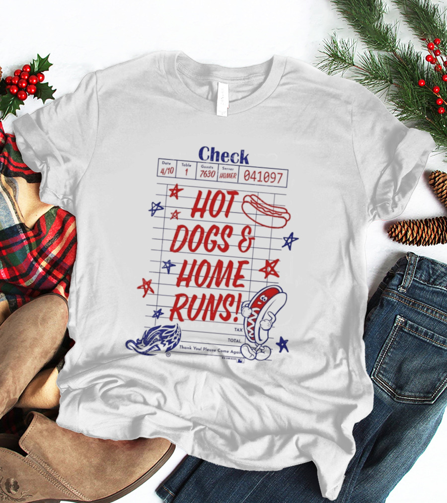 Akron RubberDucks Hot Dogs & Home Runs Restaurant Check T-Shirt