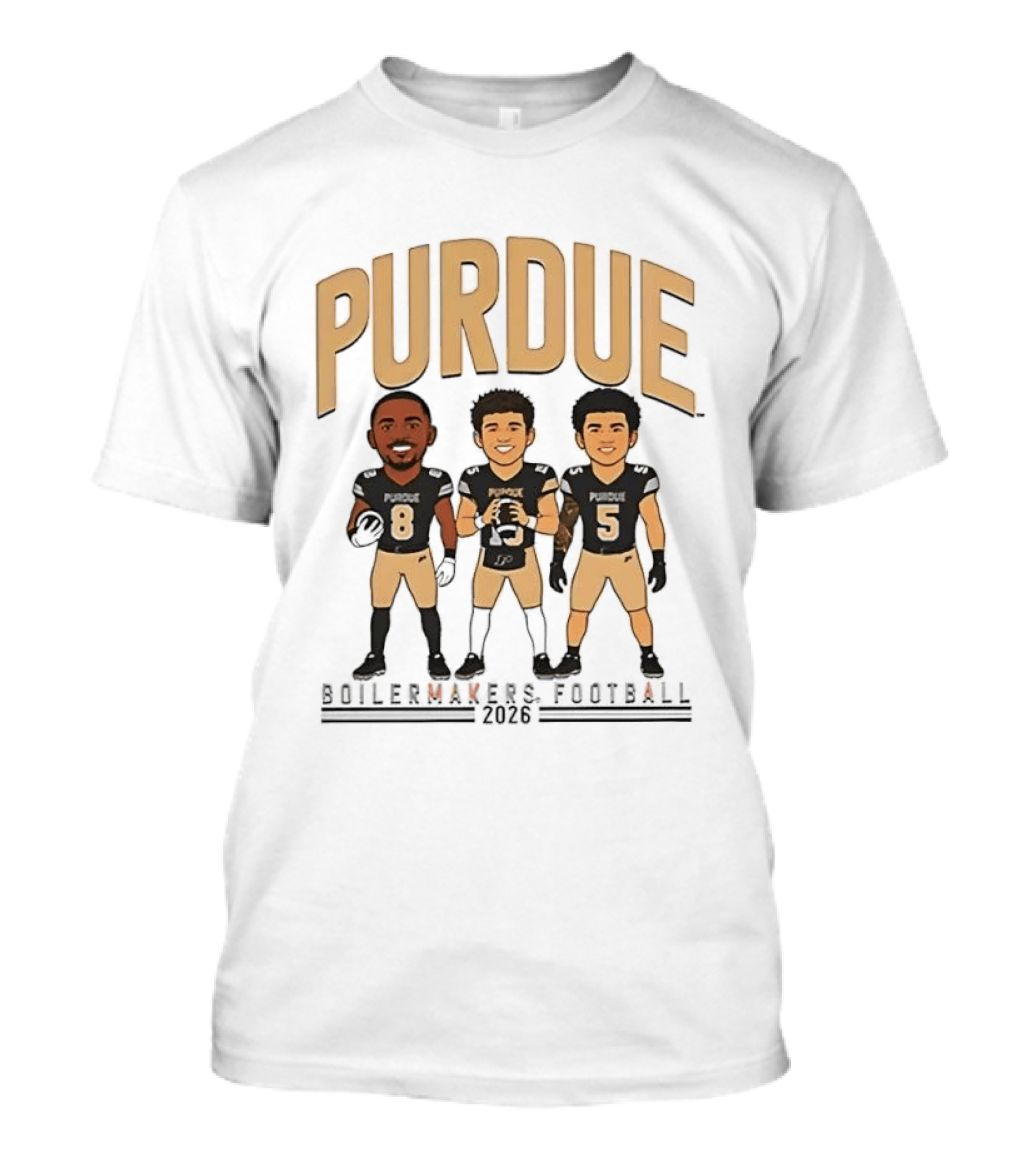 Purdue Boilermakers Football 2026 Three Cartoon Players T-Shirt