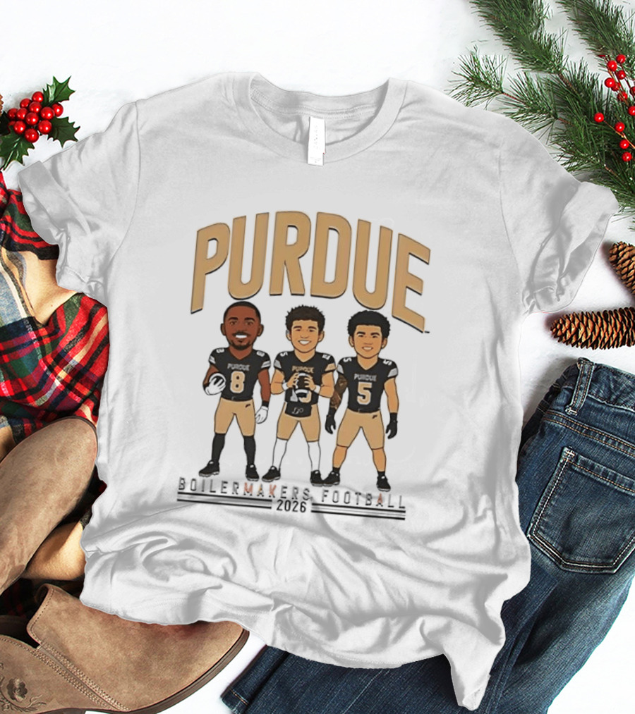 Purdue Boilermakers Football 2026 Three Cartoon Players T-Shirt