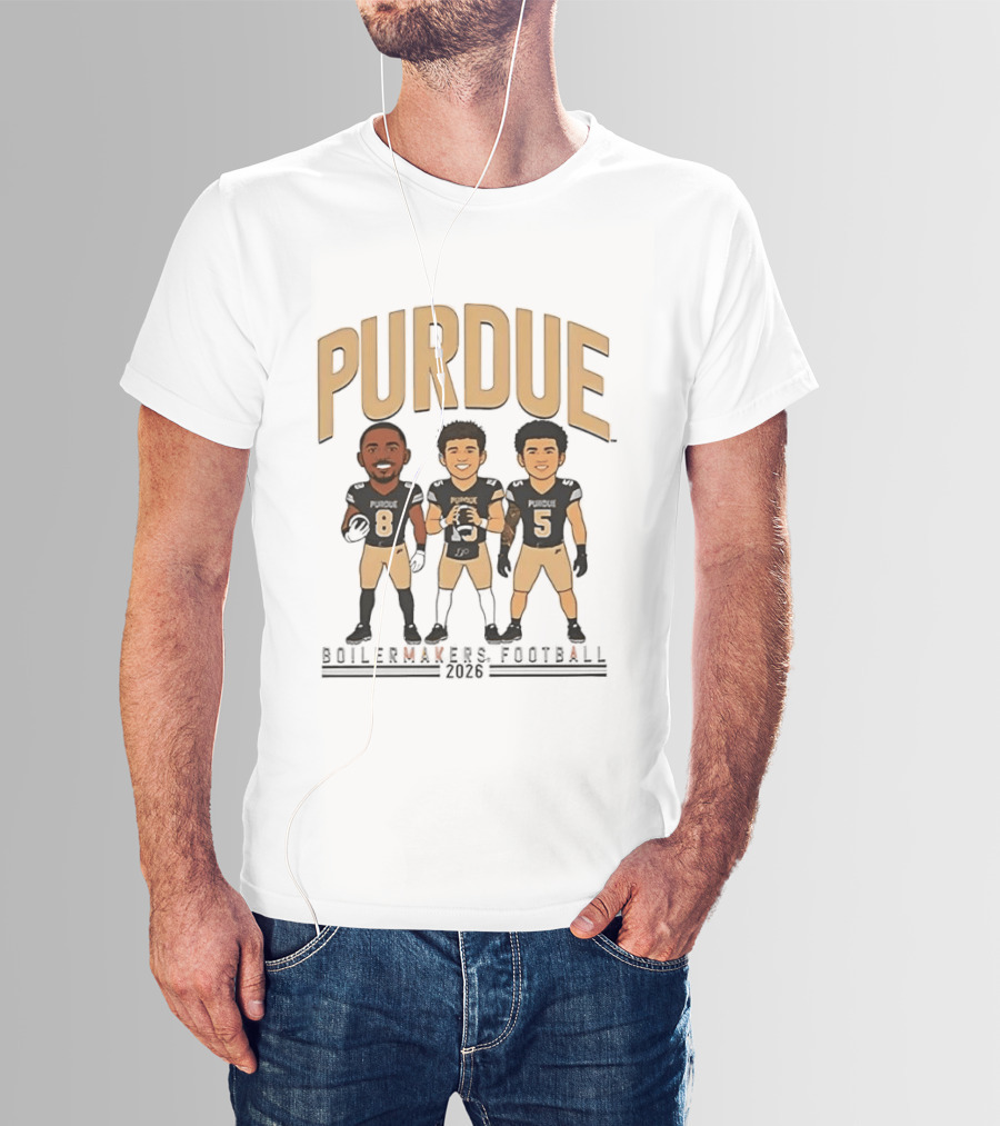 Purdue Boilermakers Football 2026 Three Cartoon Players T-Shirt