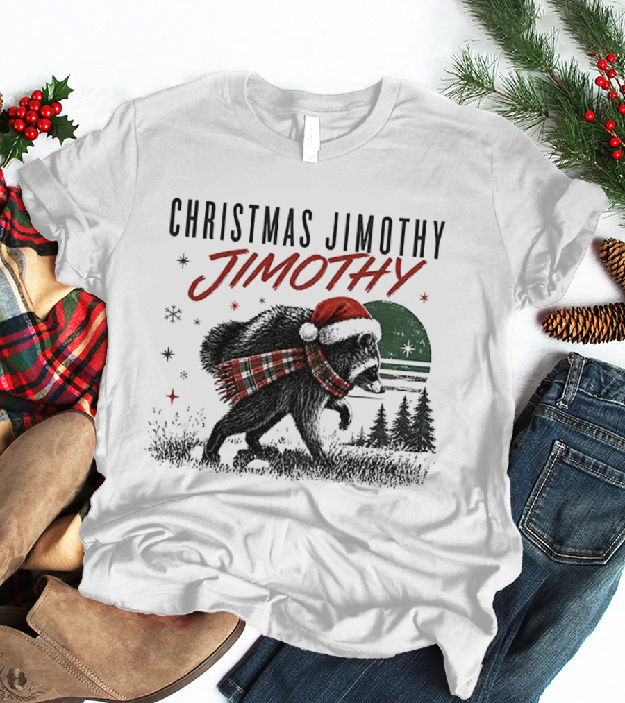 Christmas Jimothy Raccoon Holiday Trash Panda Santa Hat Festive Scarf T-Shirt