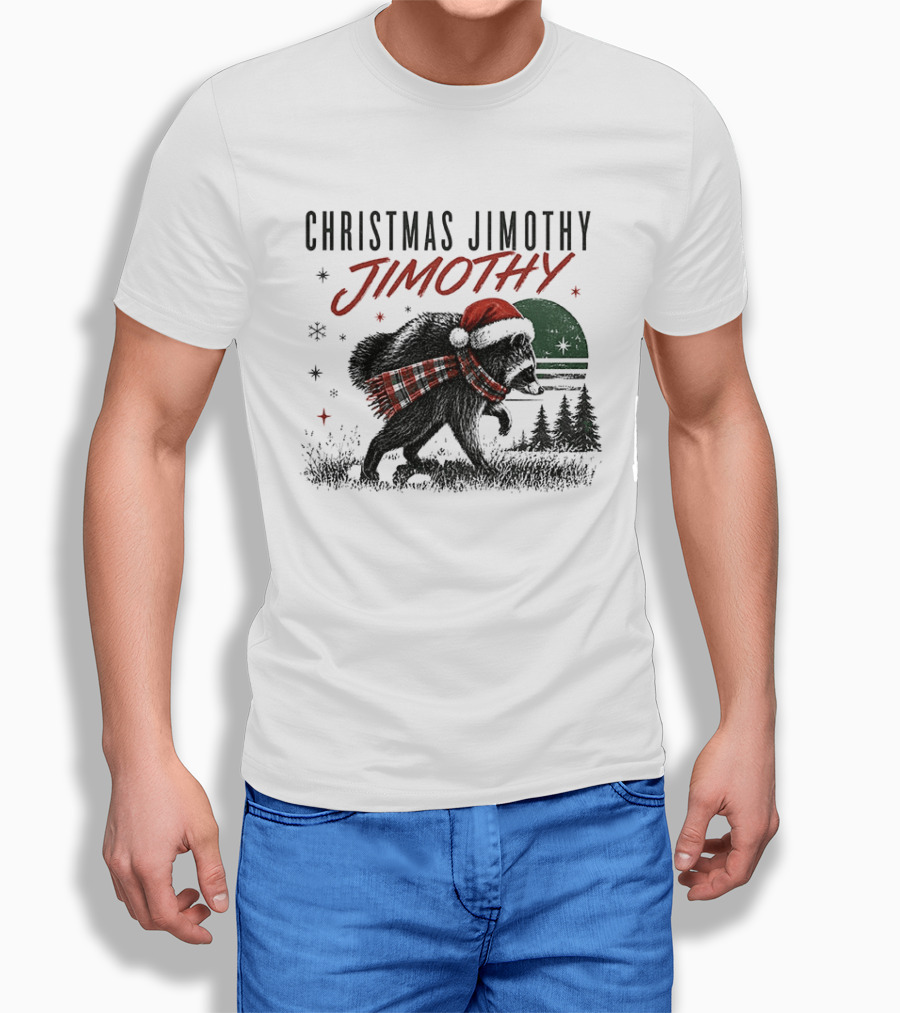 Christmas Jimothy Raccoon Holiday Trash Panda Santa Hat Festive Scarf T-Shirt