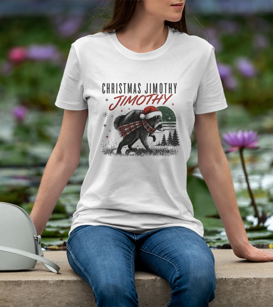 Christmas Jimothy Raccoon Holiday Trash Panda Santa Hat Festive Scarf T-Shirt