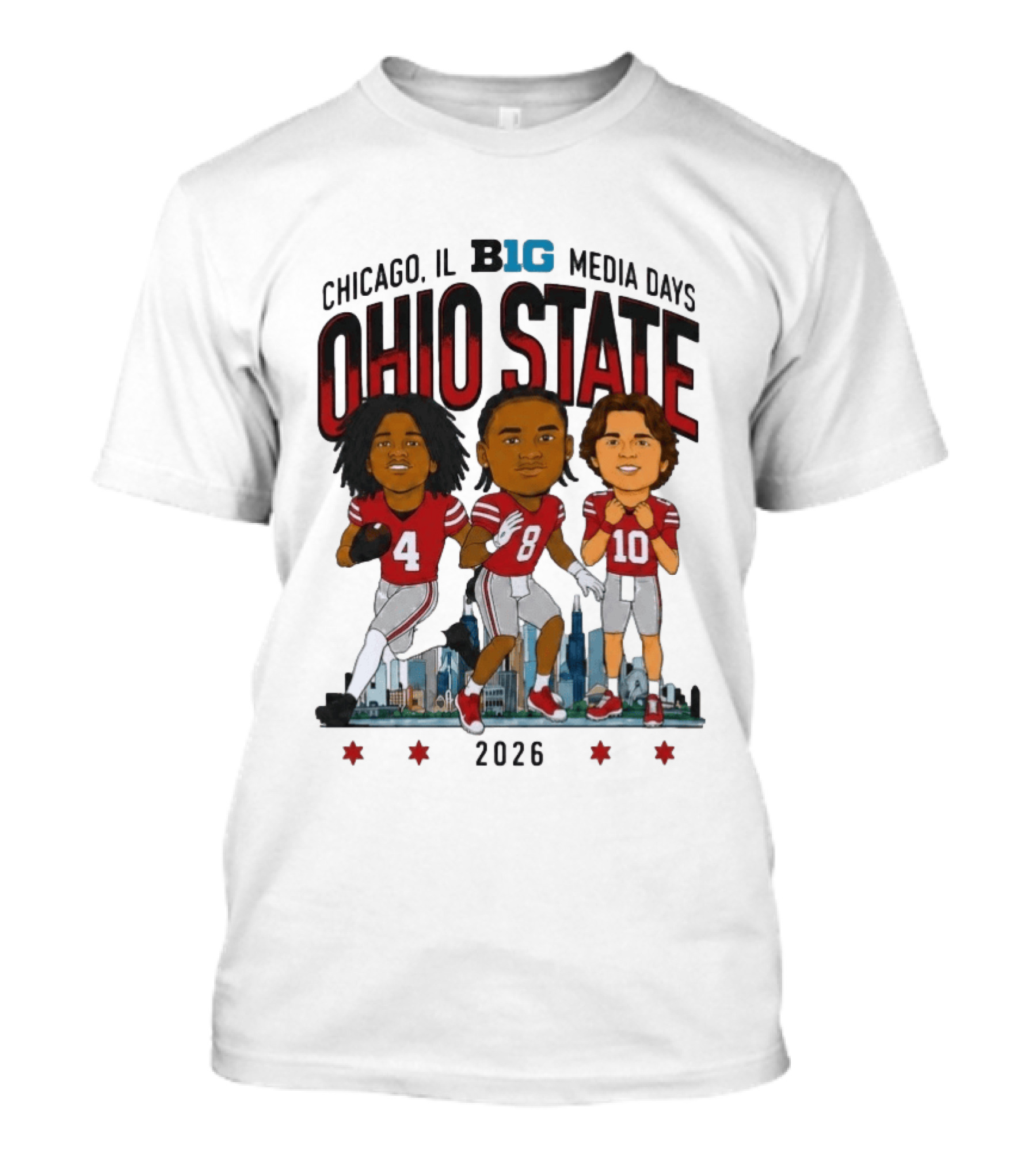 Ohio State Buckeyes Chicago IL B1G Media Days 2026 Caricatures T-Shirt