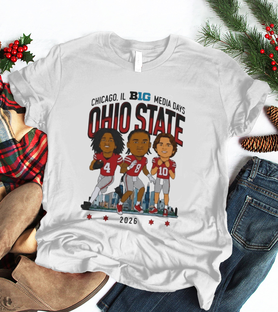 Ohio State Buckeyes Chicago IL B1G Media Days 2026 Caricatures T-Shirt