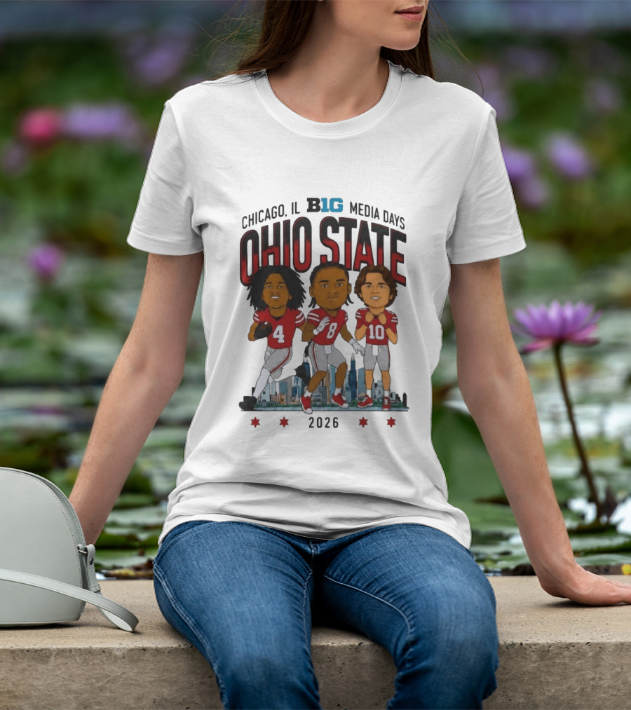 Ohio State Buckeyes Chicago IL B1G Media Days 2026 Caricatures T-Shirt