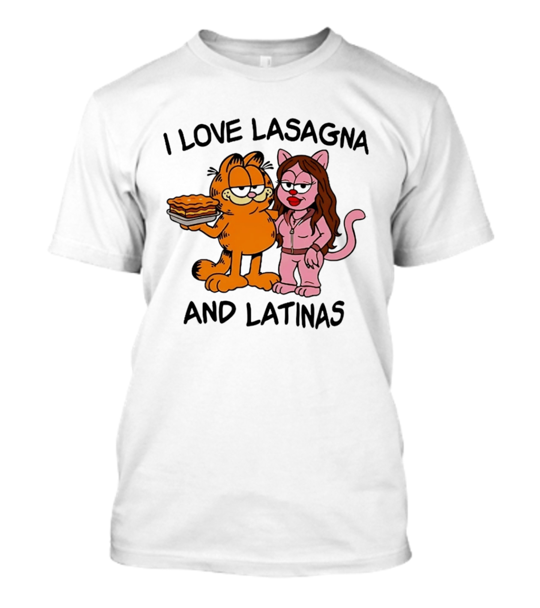 I Love Lasagna And Latinas Garfield Cat Cartoon Pusheen Meme T-Shirt