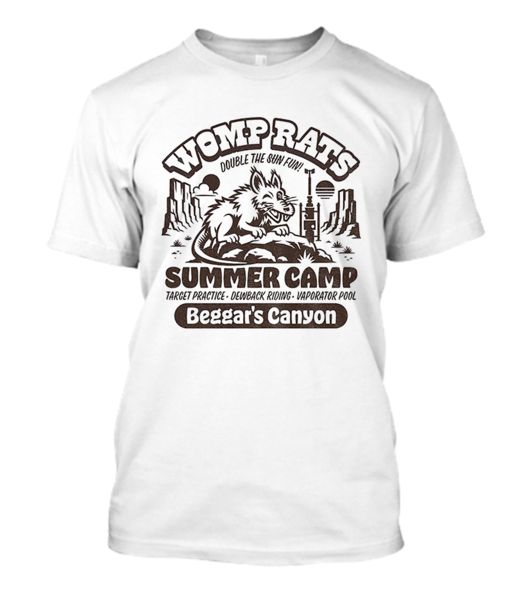 Womp Rats Summer Camp Double The Sun Fun Beggar's Canyon Adventure Scene T-Shirt