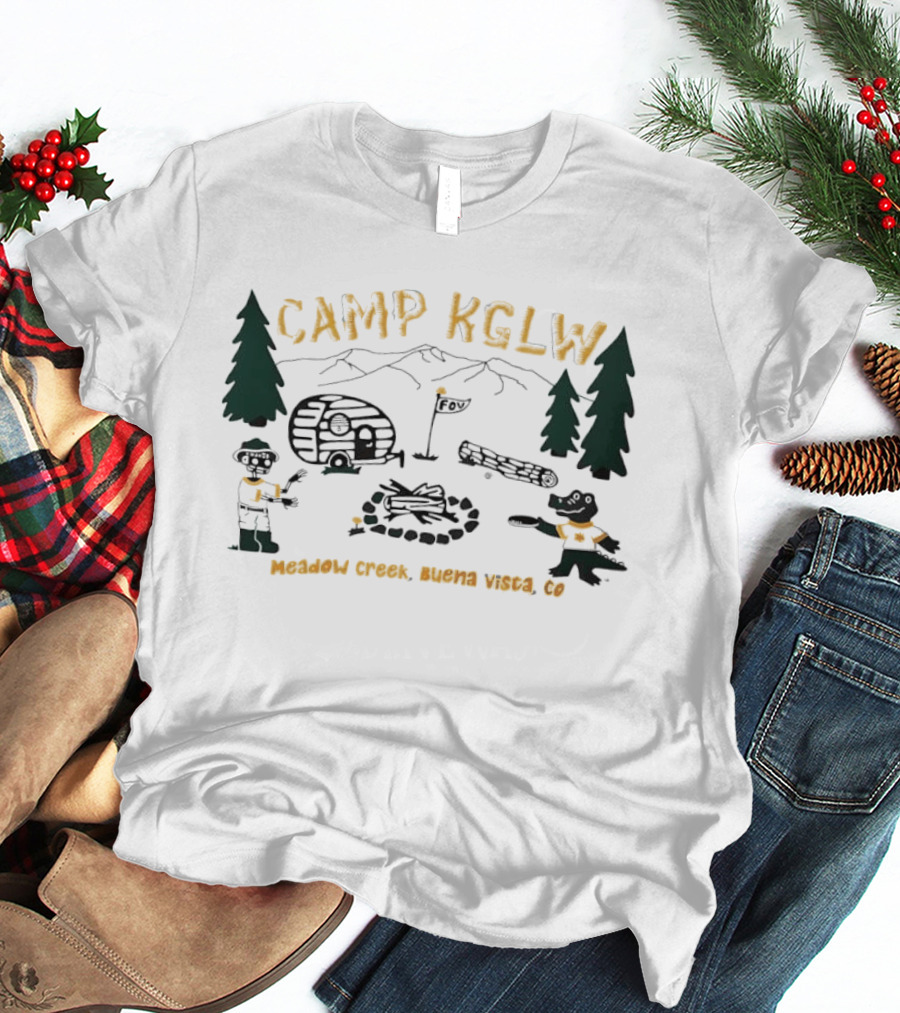 Camp KGLW Meadow Creek Buena Vista CO Skeleton Gator Camping Disc Golf T-Shirt