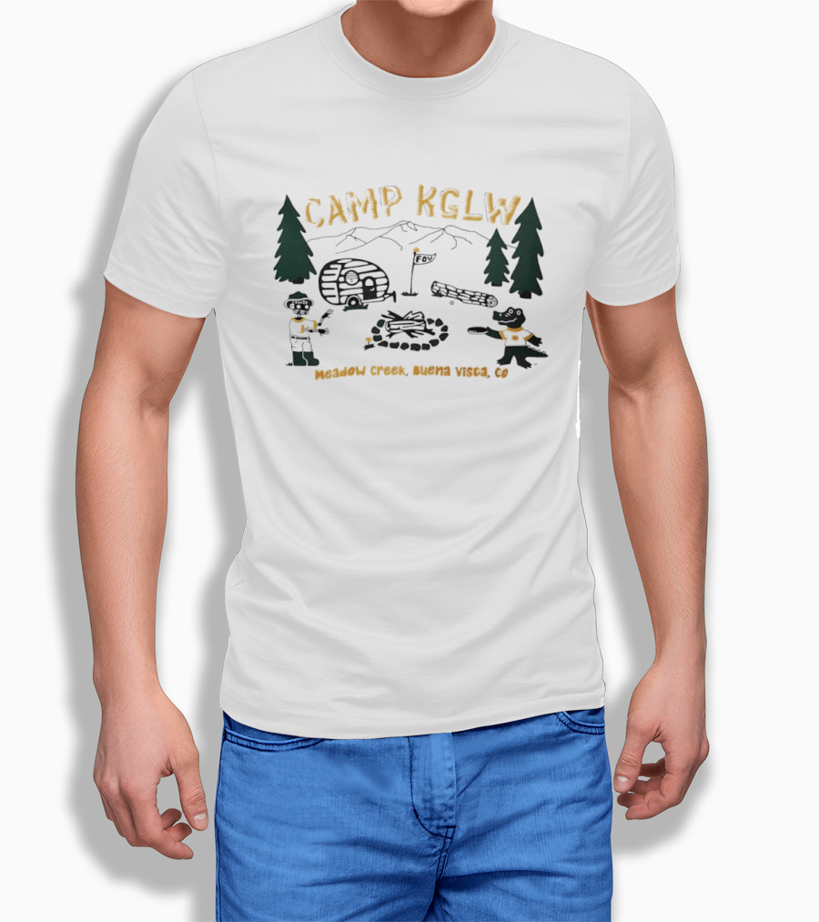 Camp KGLW Meadow Creek Buena Vista CO Skeleton Gator Camping Disc Golf T-Shirt