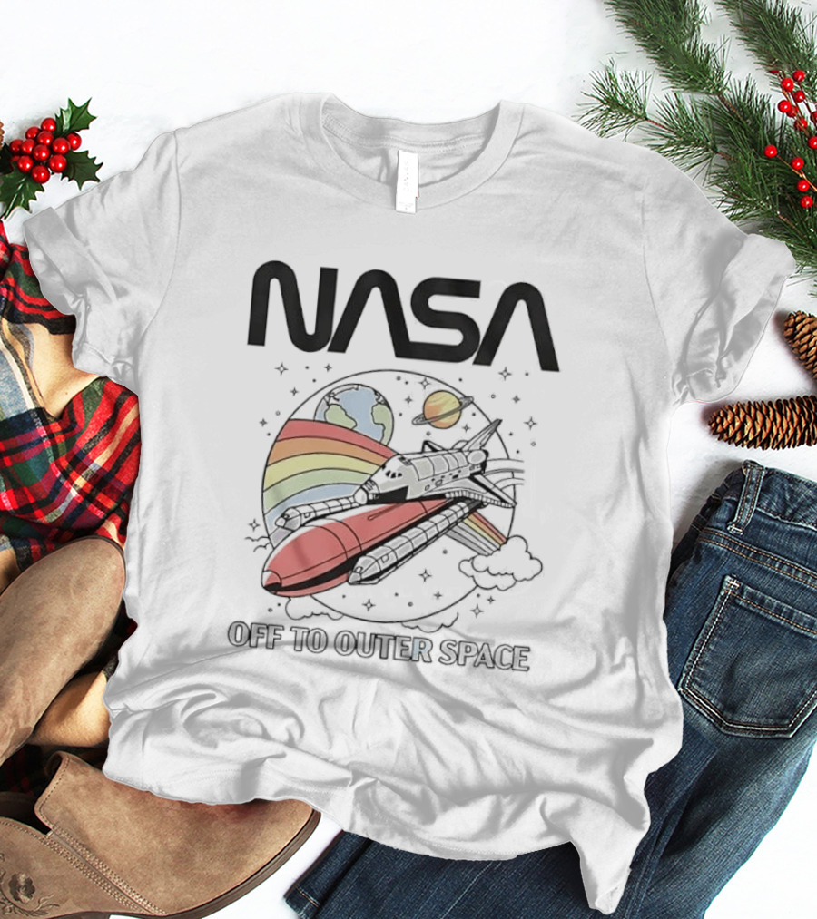 NASA Off To Outer Space Rainbow Planet Shuttle Adventure T-Shirt