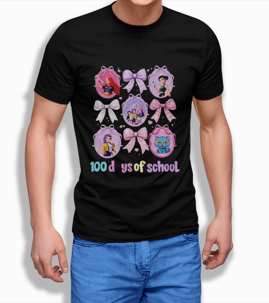 100 Days Of School Girls Bands Hunter Saja Bows And Characters T-Shirt