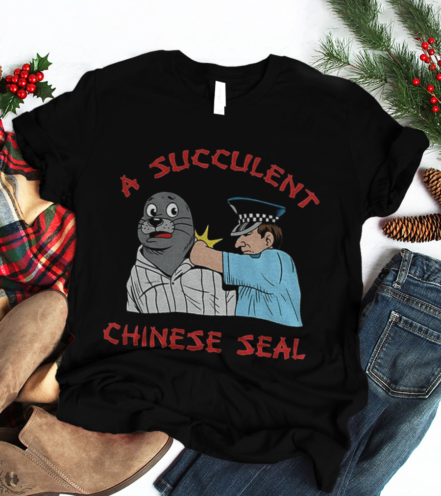 A Succulent Chinese Seal Cartoon Police Officer Humor T-Shirt