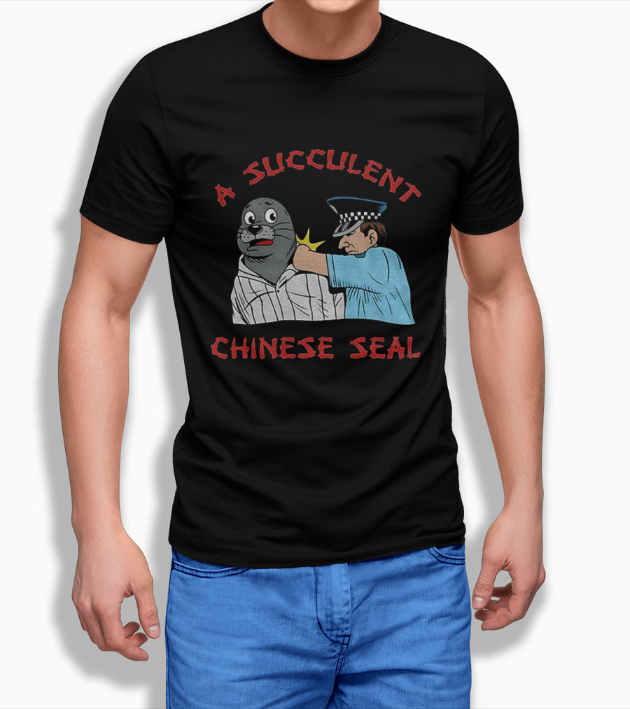 A Succulent Chinese Seal Cartoon Police Officer Humor T-Shirt