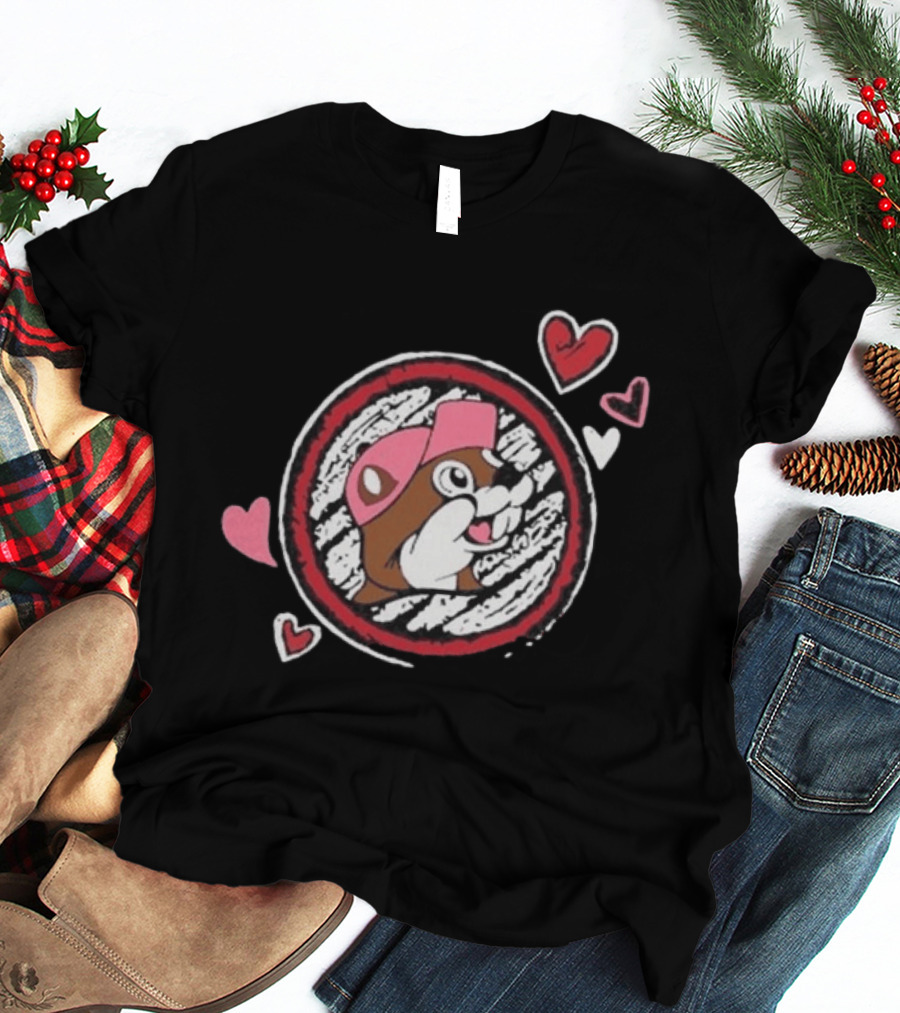 Buc Ee's Valentine's Beaver With Hearts And Cap T-Shirt