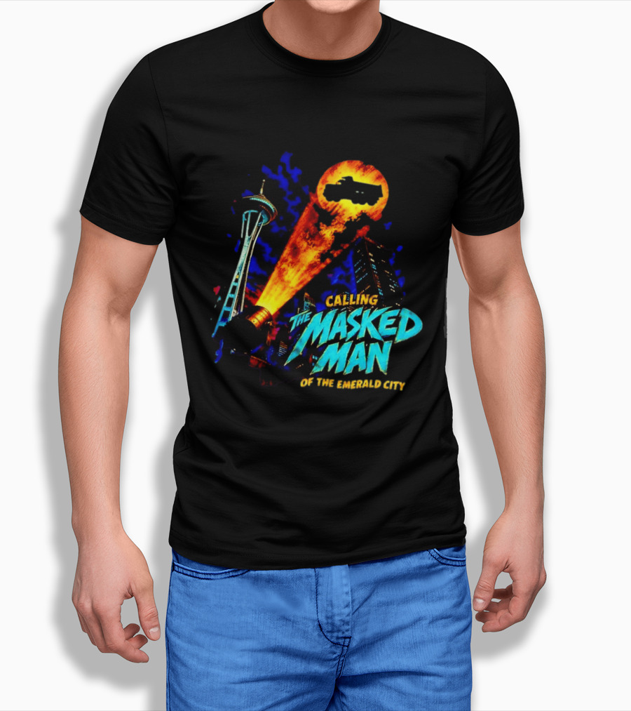 Calling The Masked Man Emerald City Space Needle T-Shirt