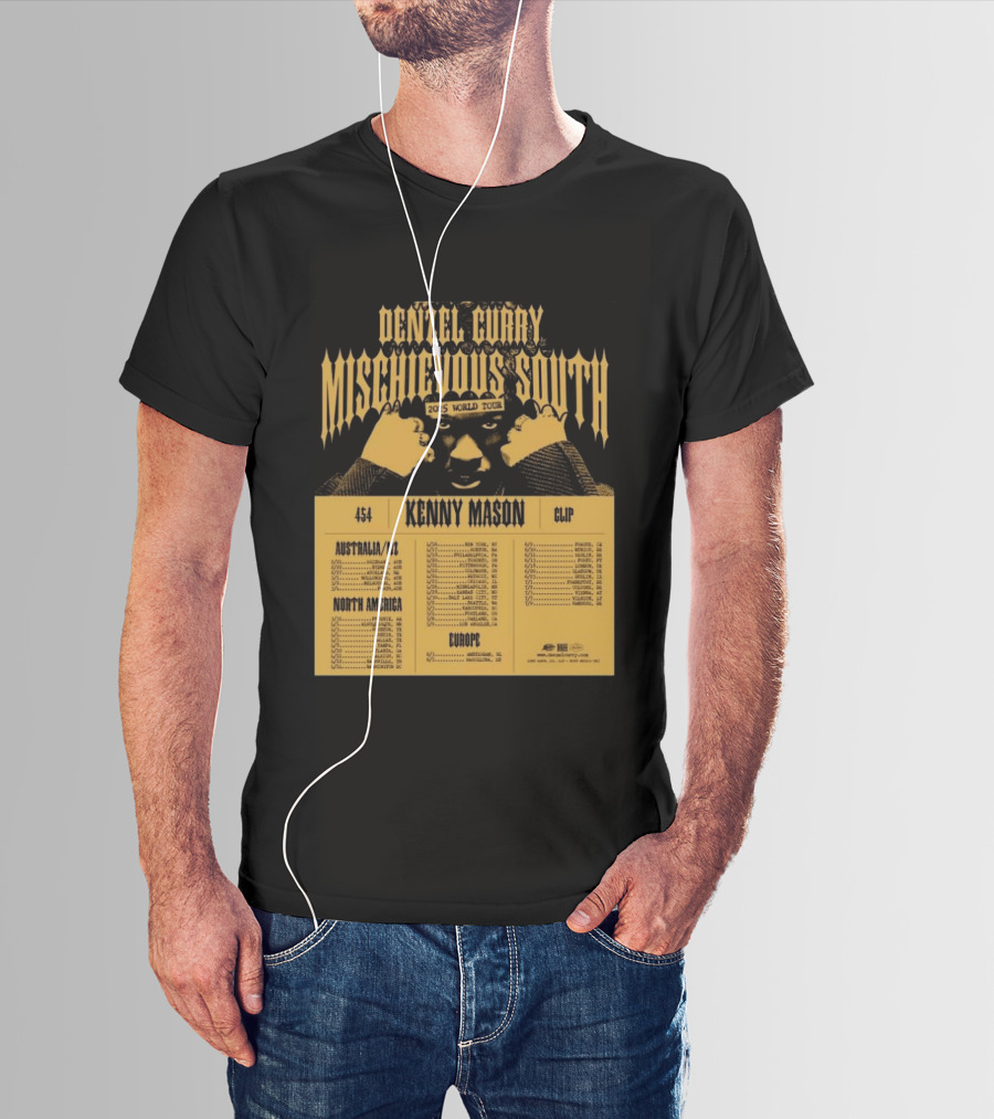 Denzel Curry Mischievous South 2025 World Tour Kenny Mason Clip 454 Australia North America Europe Dates T-Shirt