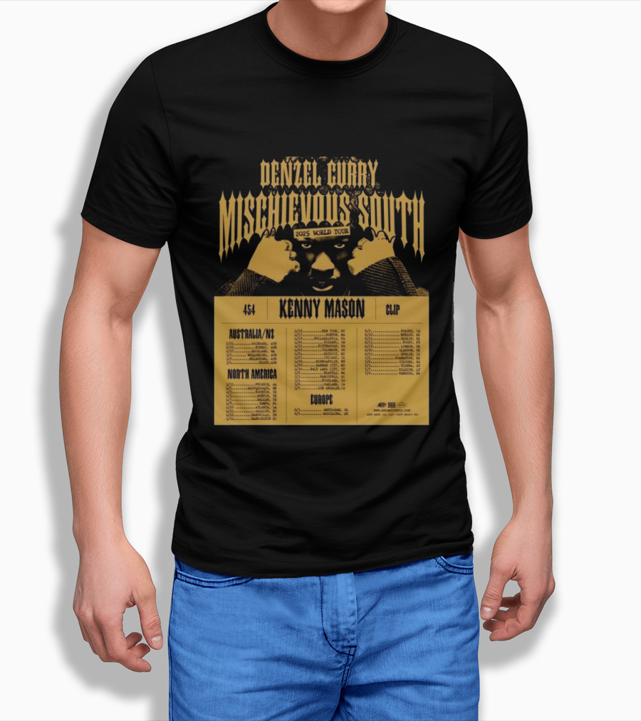 Denzel Curry Mischievous South 2025 World Tour Kenny Mason Clip 454 Australia North America Europe Dates T-Shirt