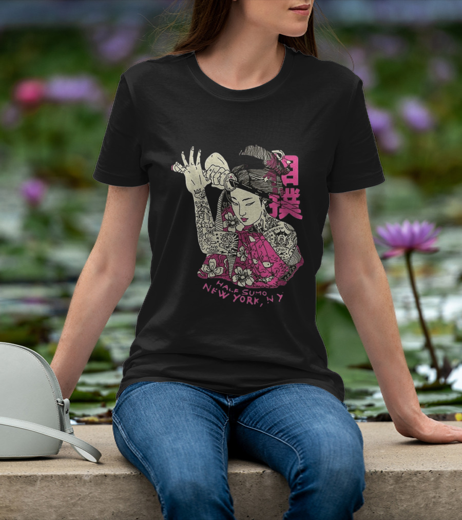 Tattooed Geisha With Katana And Flowers Japanese Samurai Half Sumo New York NY T-Shirt