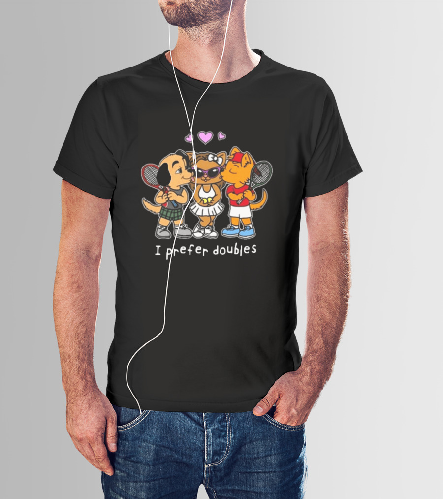 The Cinesthetic Challengers 2024 I Prefer Doubles Cute Tennis Cats And Dogs T-Shirt