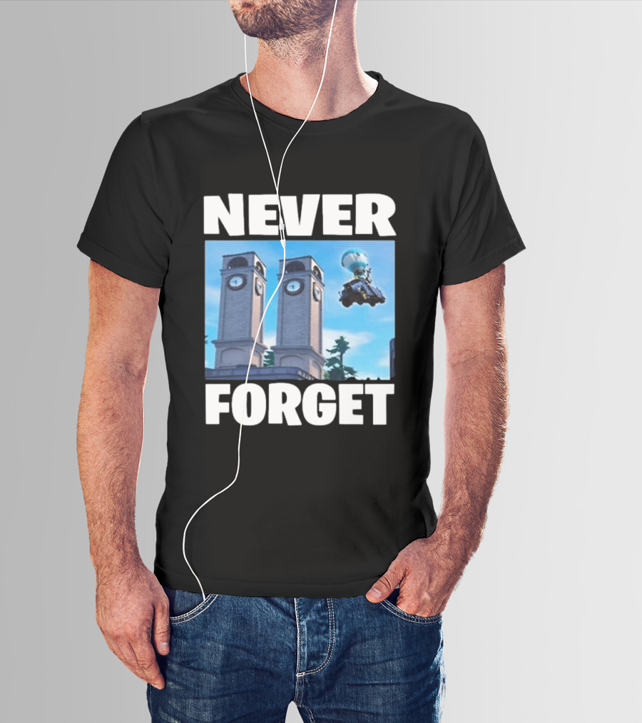 NEVER FORGET Twin Tilted Towers Fortnite Battle Bus T-Shirt