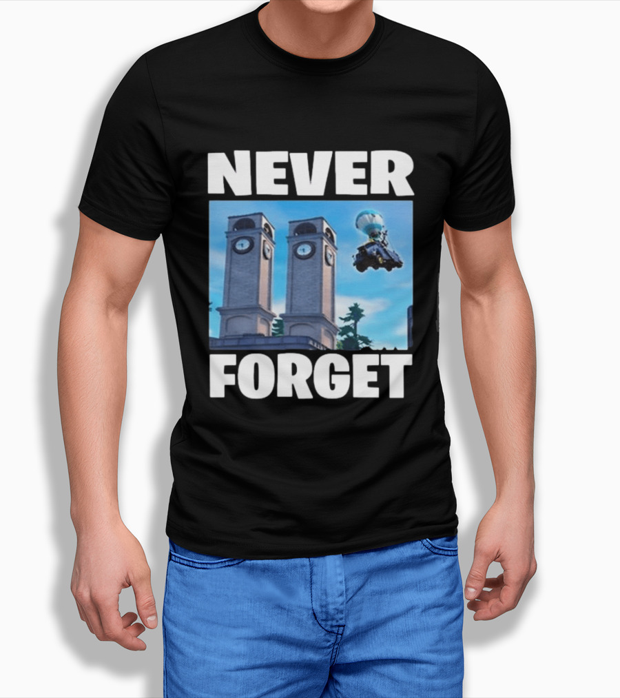 NEVER FORGET Twin Tilted Towers Fortnite Battle Bus T-Shirt