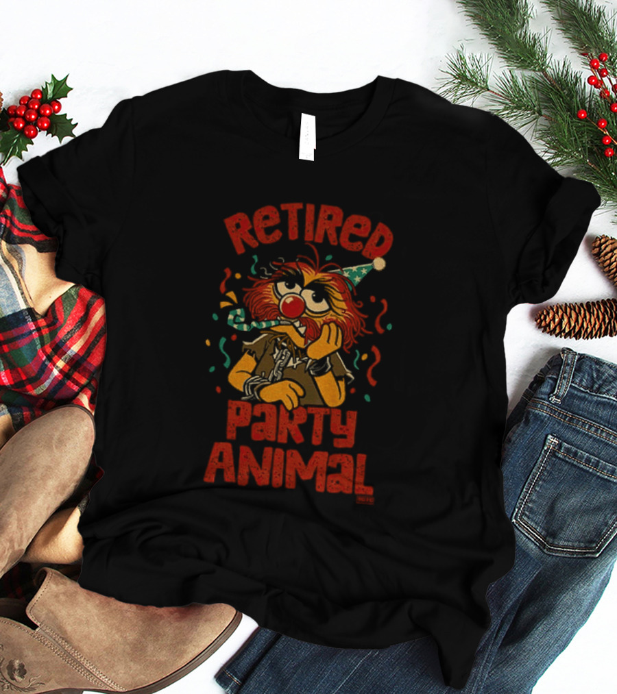 Retired Party Animal With Birthday Hat And Confetti T-Shirt