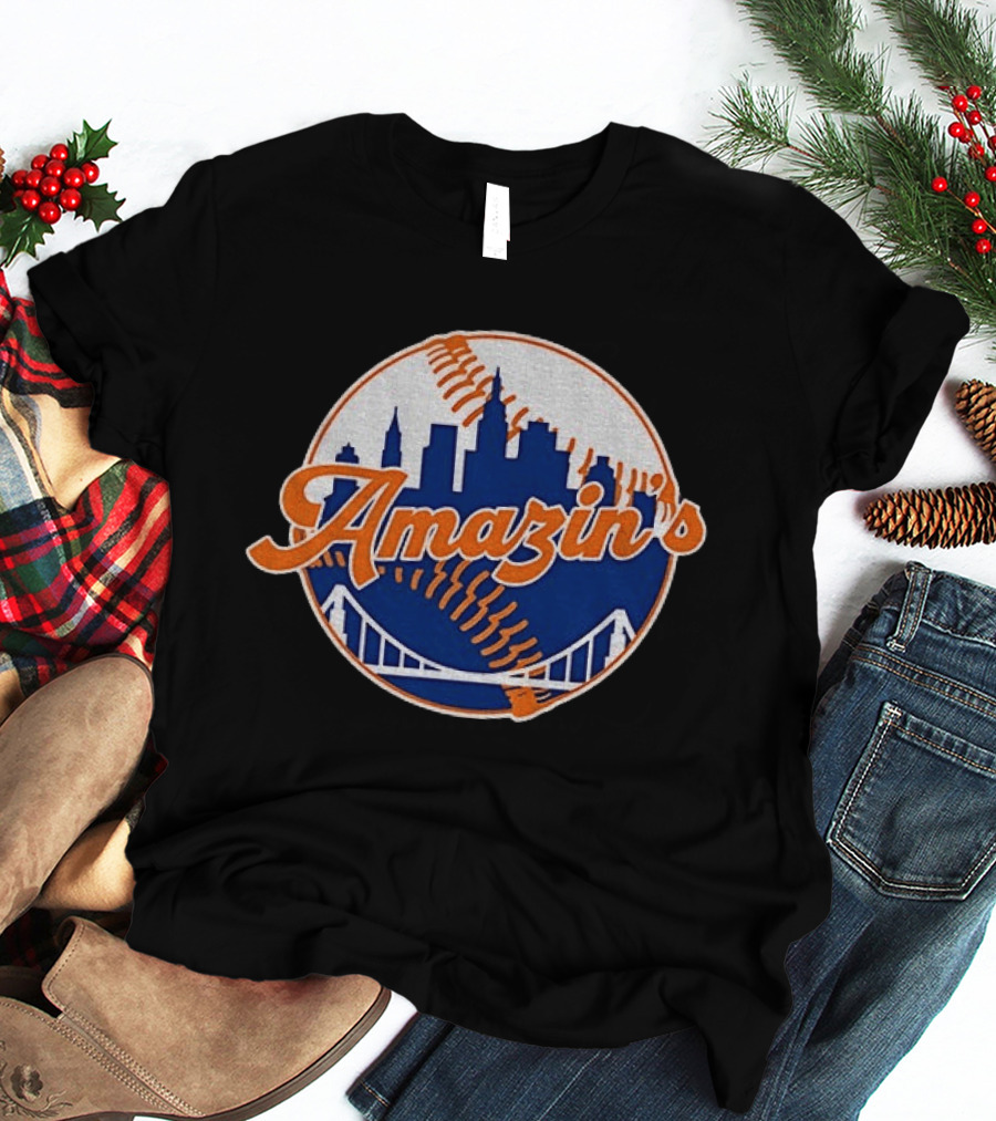 New York Mets Amazin's Skyline Baseball Bridge T-Shirt