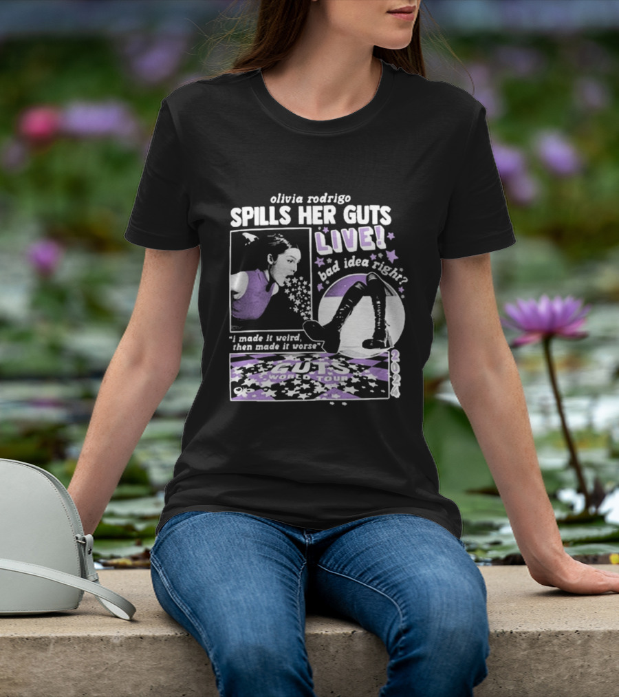 Olivia Rodrigo Spills Her Guts Live World Tour 2023 Bad Idea Right? T-Shirt