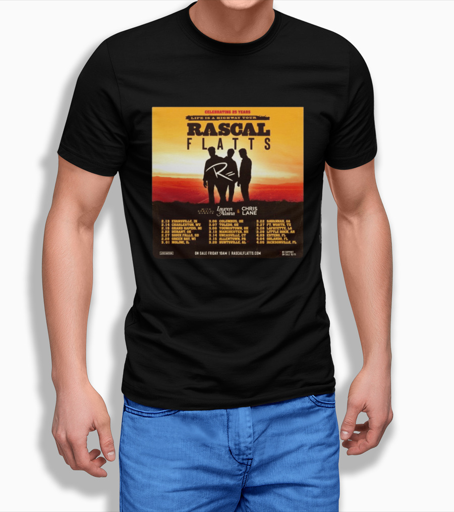 Celebrating 25 Years Life Is A Highway Tour Rascal Flatts Featuring Lauren Alaina Chris Lane T-Shirt