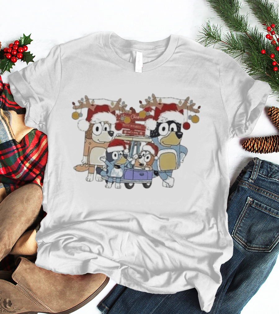 Bluey Family Christmas Santa Hats Merry Xmas 2024 T-Shirt