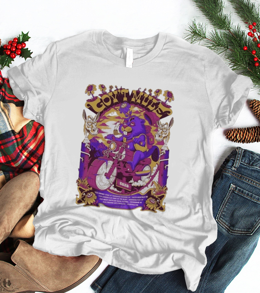 Gov't Mule Summer Tour 2026 Psychedelic Bear Riding Motorcycle Concert Dates And Locations T-Shirt
