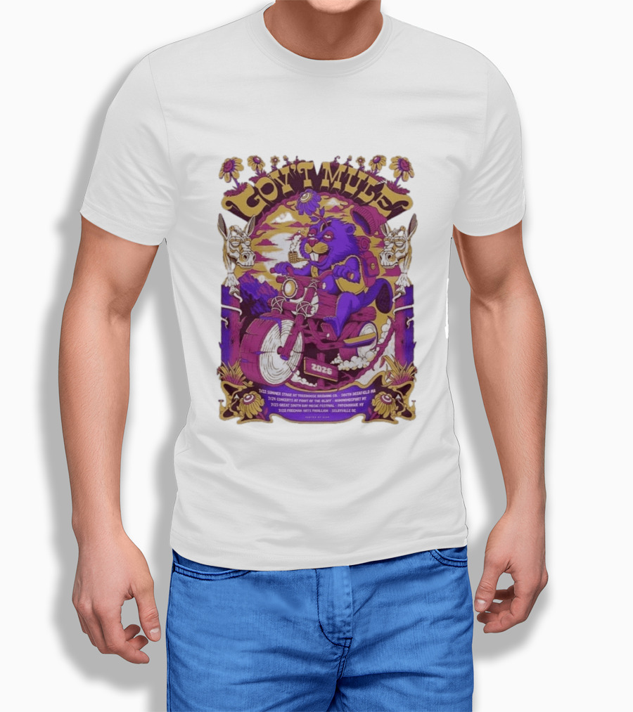 Gov't Mule Summer Tour 2026 Psychedelic Bear Riding Motorcycle Concert Dates And Locations T-Shirt