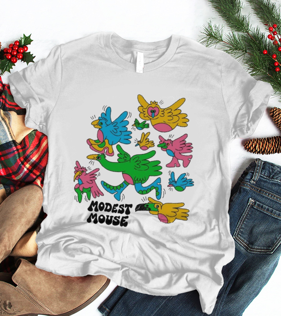 Modest Mouse Colorful Birds Flock T-Shirt