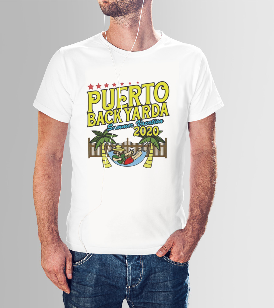 Puerto Backyarda Summer Vacation 2020 Relaxing Hammock Palm Trees Retro Cartoon T-Shirt