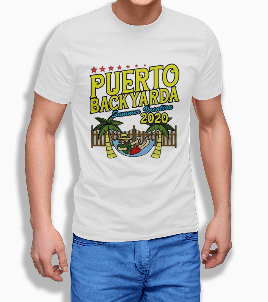 Puerto Backyarda Summer Vacation 2020 Relaxing Hammock Palm Trees Retro Cartoon T-Shirt