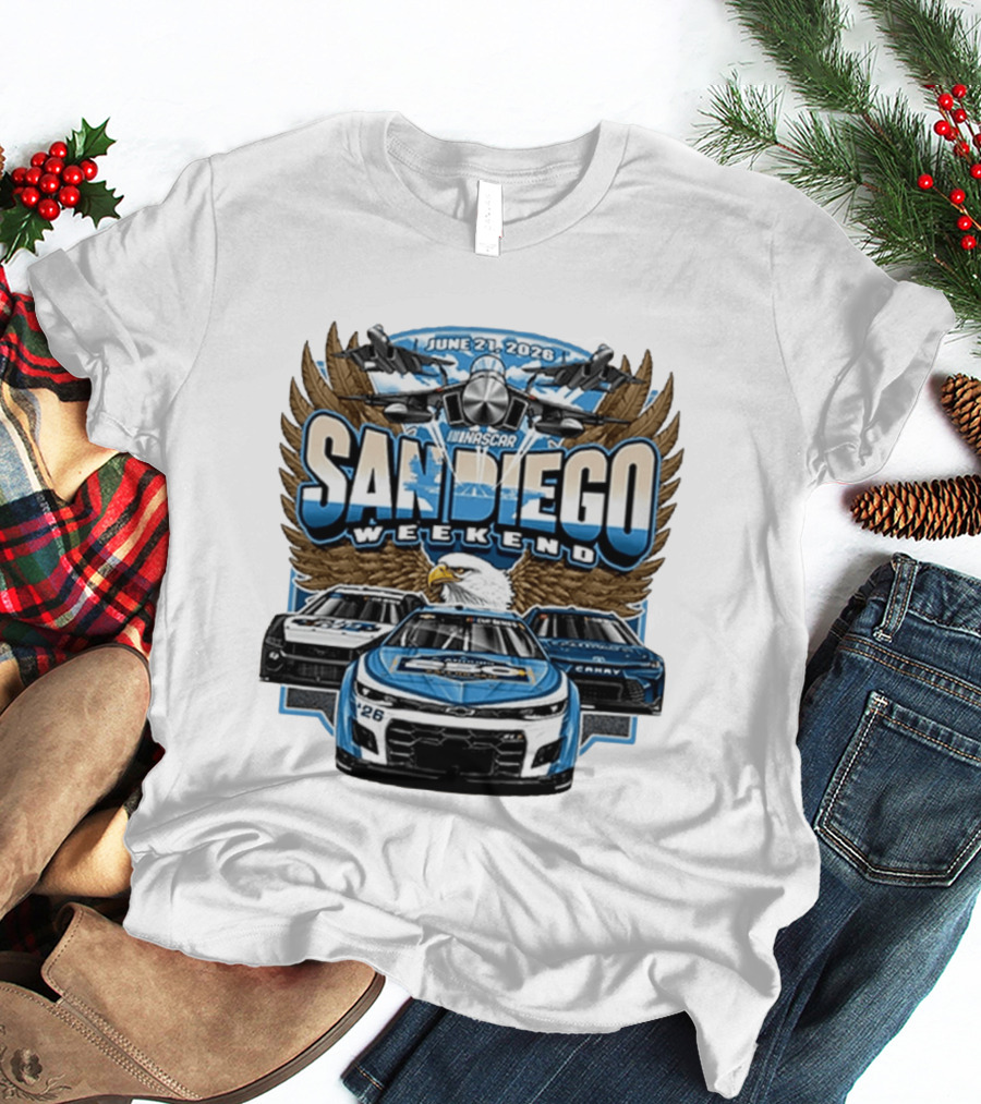 June 21 2026 NASCAR San Diego Weekend Americana Event Racing Cars And Eagle Wings T-Shirt