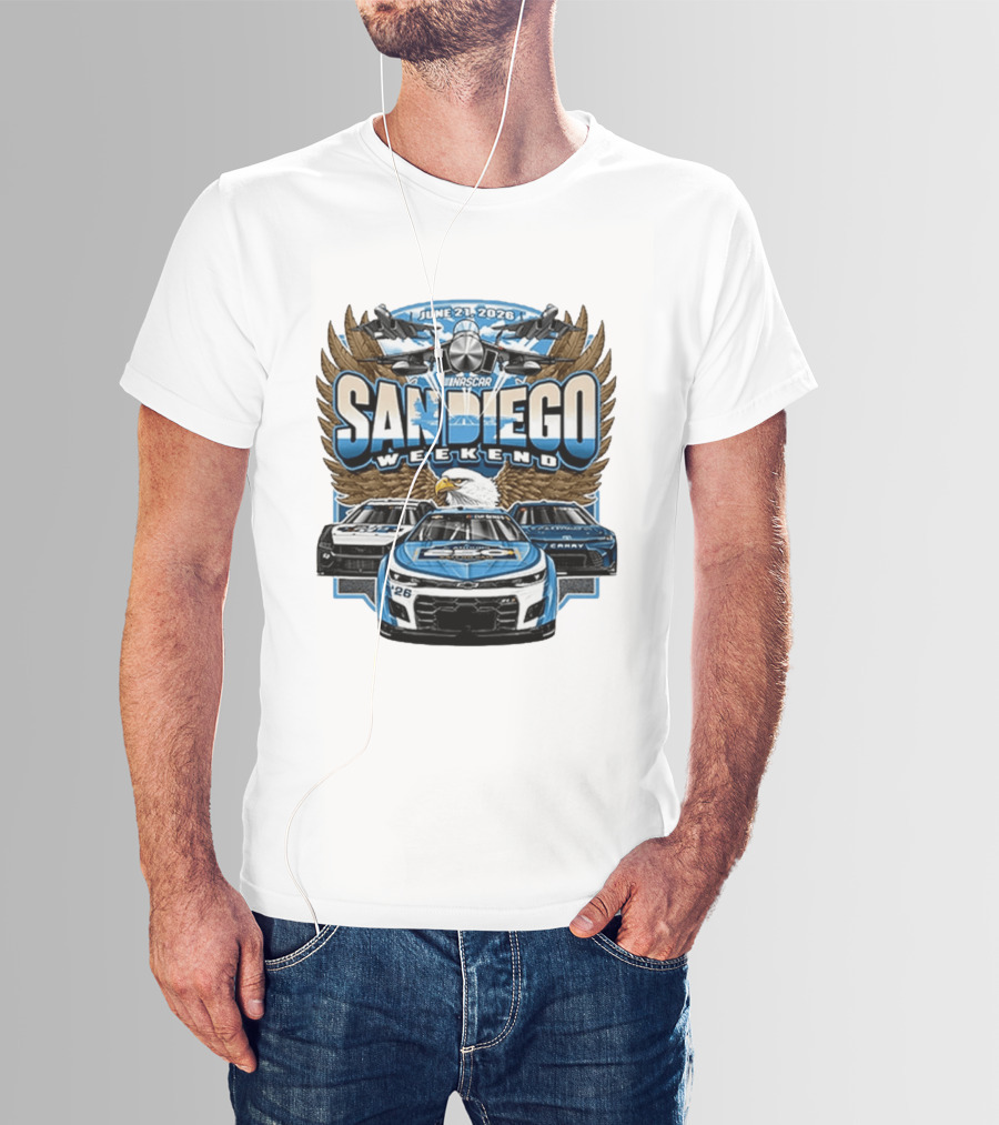June 21 2026 NASCAR San Diego Weekend Americana Event Racing Cars And Eagle Wings T-Shirt