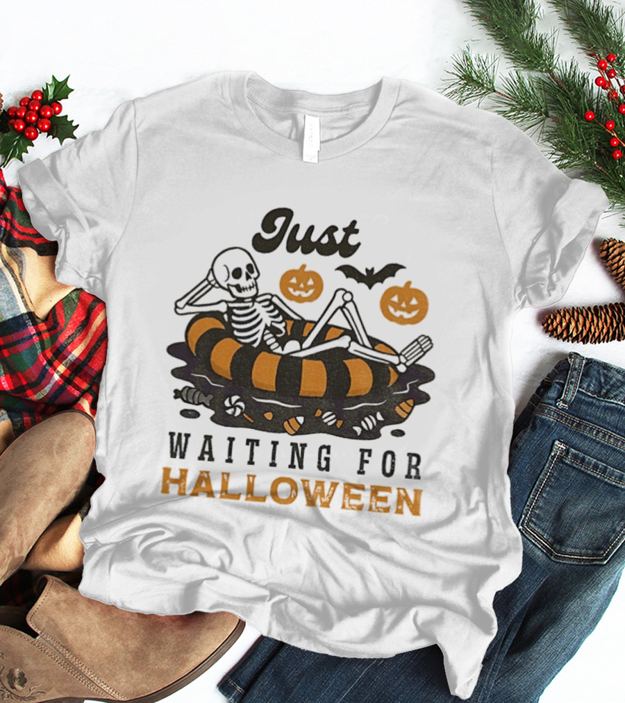 Just Waiting For Halloween Skeleton Beach 2025 T-Shirt