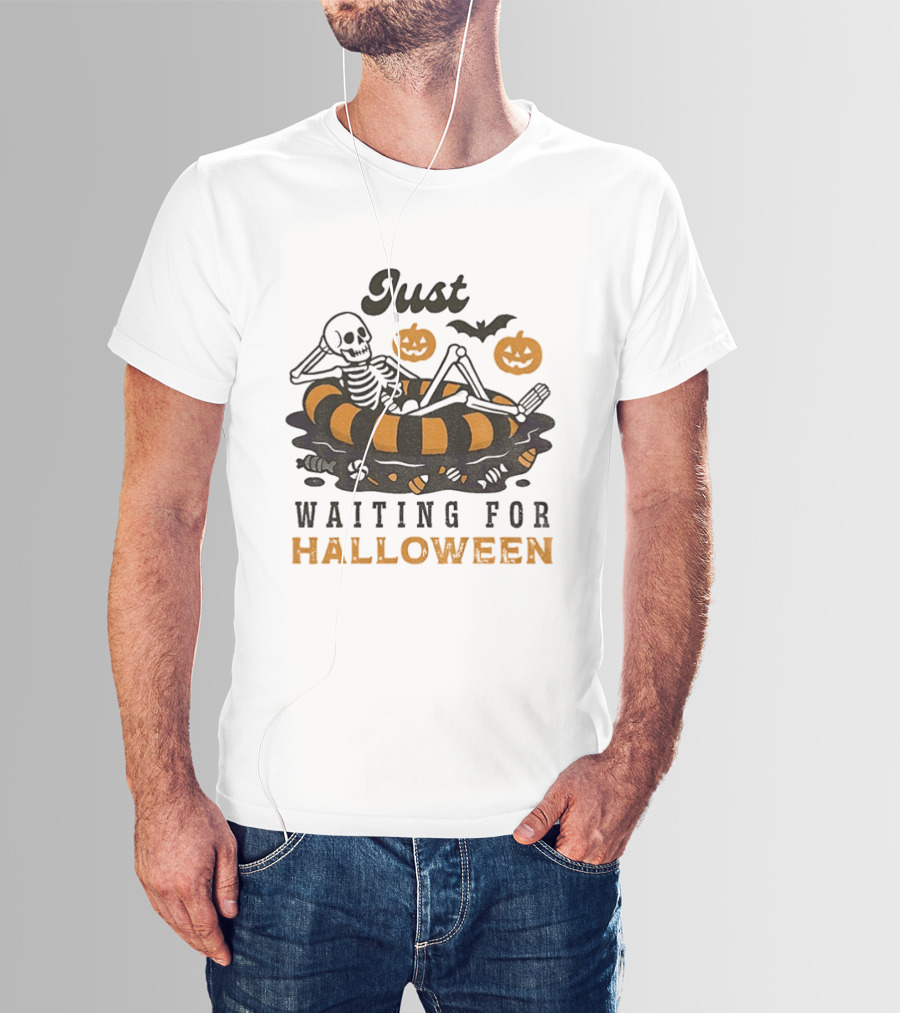 Just Waiting For Halloween Skeleton Beach 2025 T-Shirt