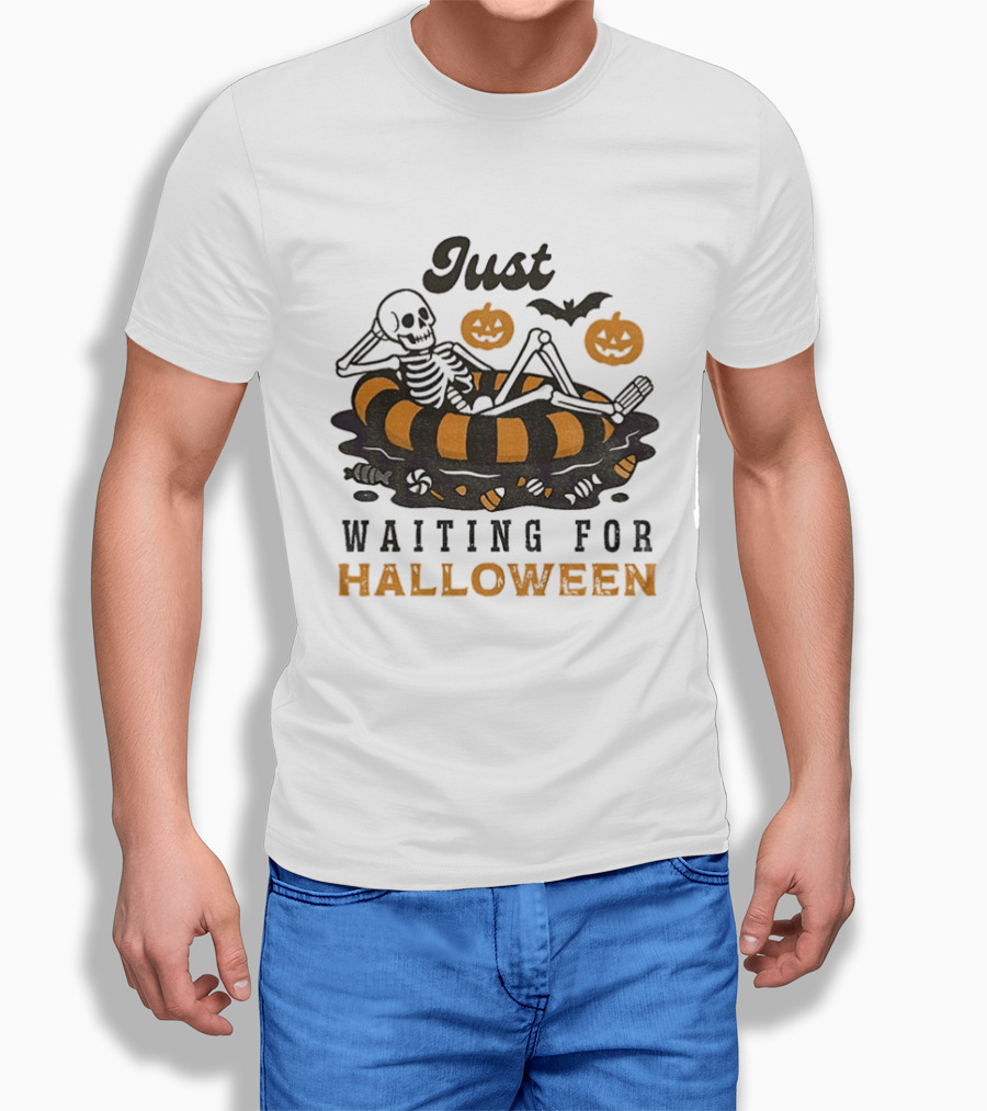 Just Waiting For Halloween Skeleton Beach 2025 T-Shirt