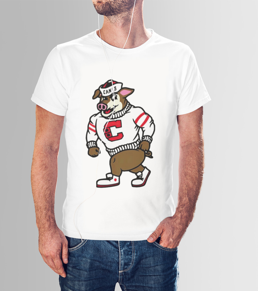 Canes Mascot Pig In Red And White Sweater With Stripes T-Shirt