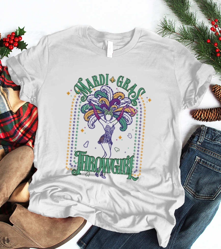 Mardi Gras Throw Girl Feather Dance Costume Celebration T-Shirt