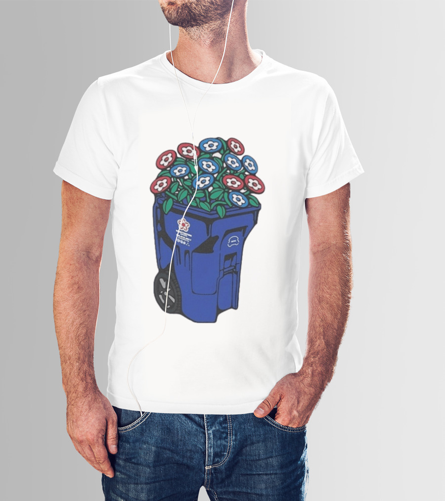 Vandy The Pink Trash Can Blue Recycling Bin Flowers T-Shirt