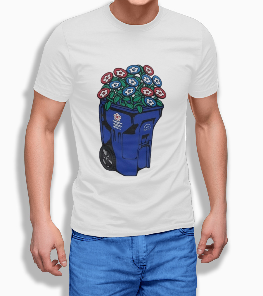 Vandy The Pink Trash Can Blue Recycling Bin Flowers T-Shirt