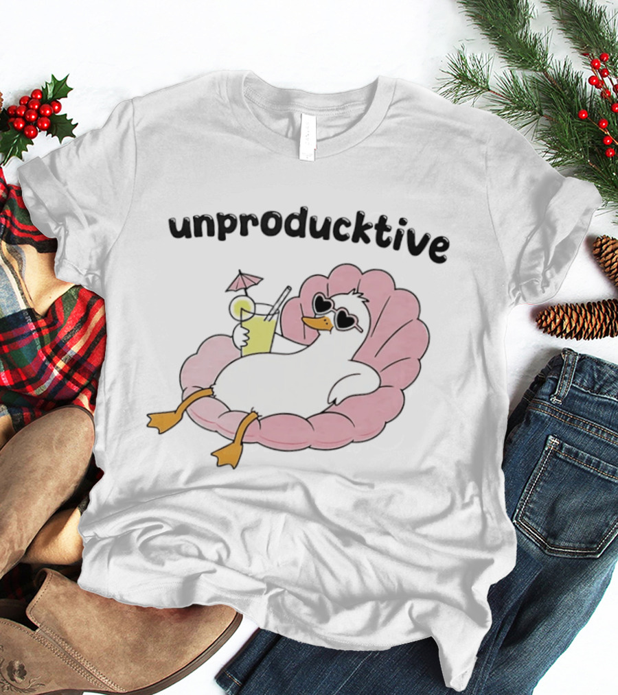 Unproducktive Duck Relaxing In A Shell With A Cocktail Sunglasses Lemonade T-Shirt