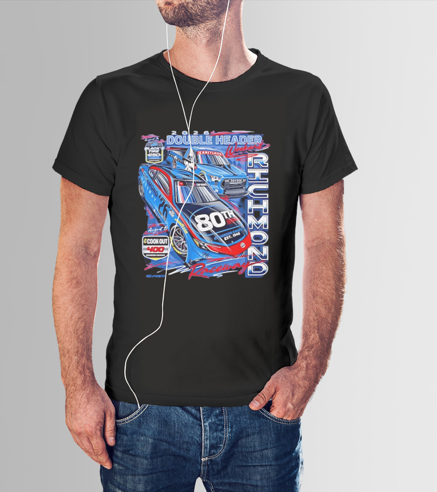2026 Richmond Raceway Double Header Weekend 80th Anniversary Black Tire 250 Cook Out 400 T-Shirt